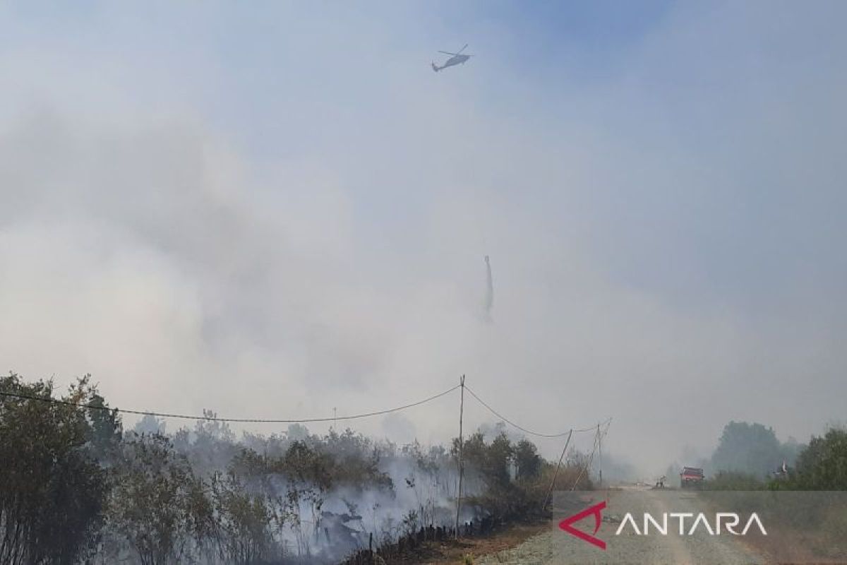 Helikopter Water Bombing Dikerahkan Padamkan Karhutla di Ring 1 Bandara Syamsudin Noor Banjarbaru, Lahan Gambut Guntung Damar Terbakar