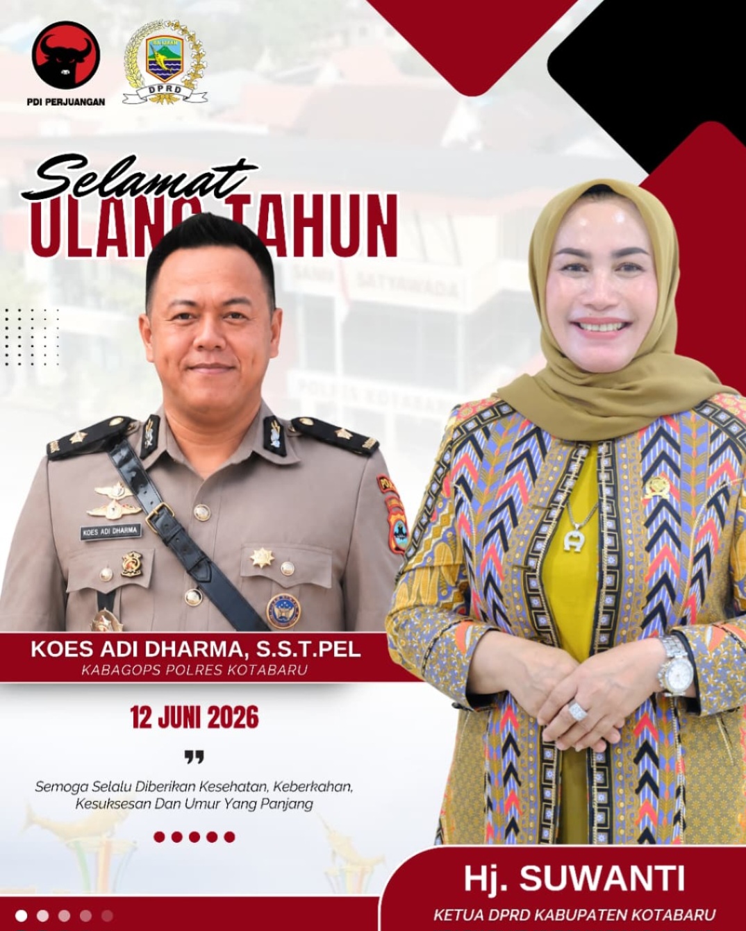 Ketua DPRD Kotabaru Hj. Suwanti Ucapkan Selamat Ulang Tahun ke Kabag Ops Polres, Apresiasi Sinergi Keamanan Daerah