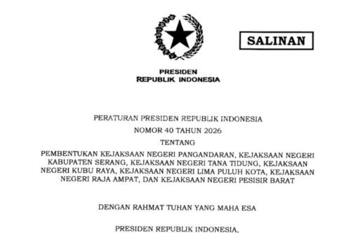 Presiden Prabowo Terbitkan Perpres Pembentukan Kejari Kabupaten Serang di Ciruas, 7 Kejaksaan Negeri Baru Disiapkan