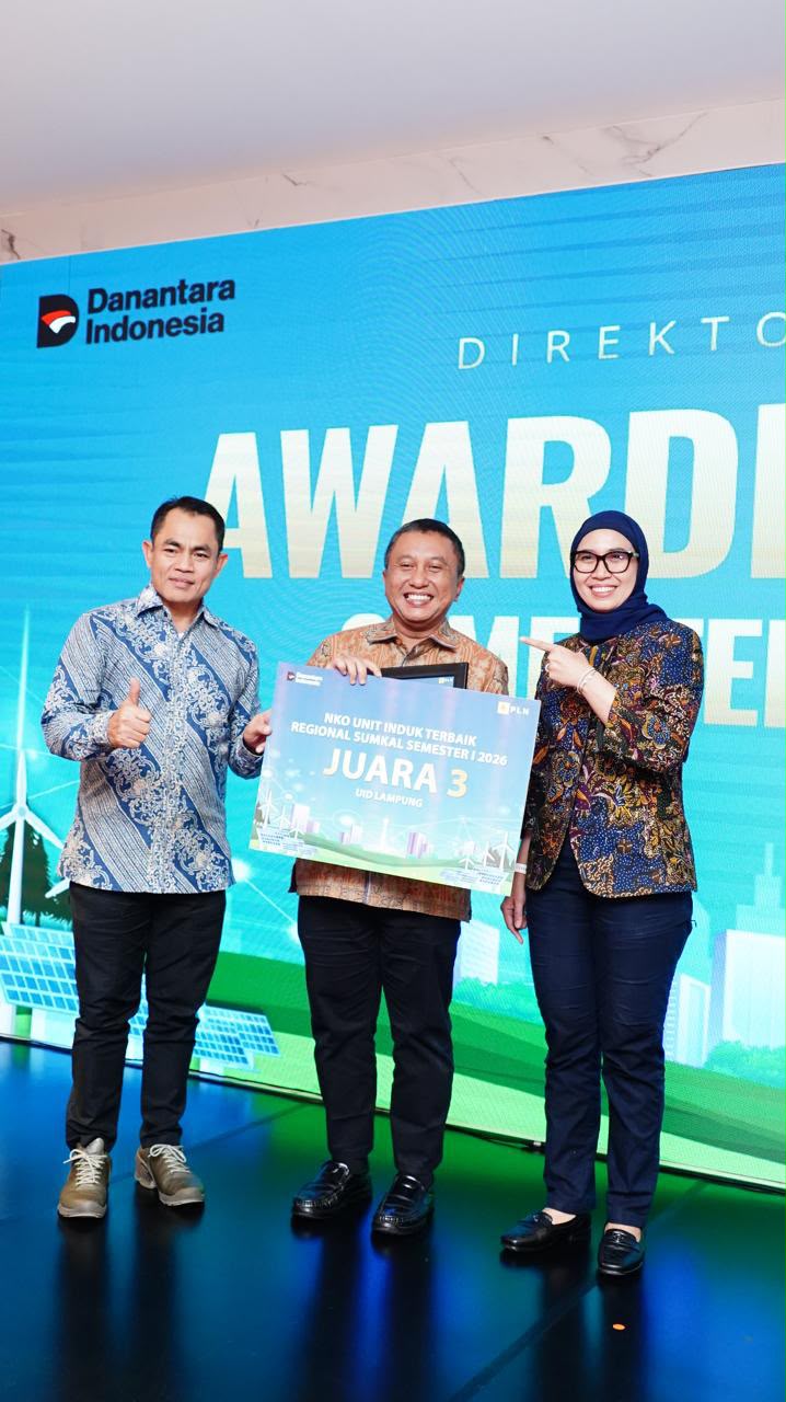 PLN UID Lampung Raih Juara 3 Kinerja Operasi Regional Sumkal, Penjualan Listrik Tembus 3.262 GWh