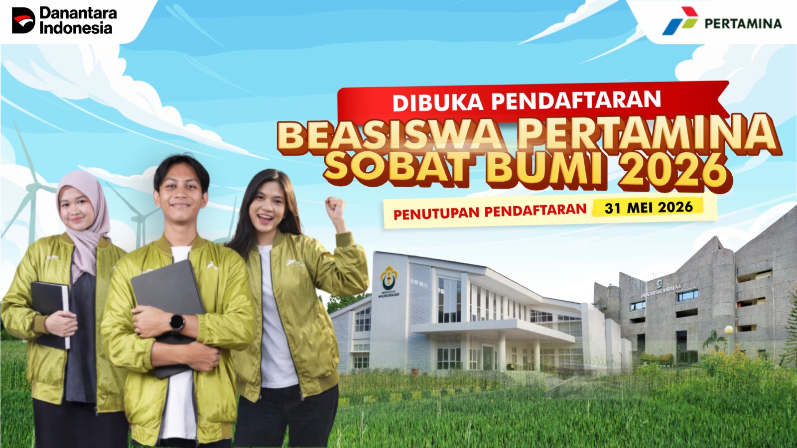 Pertamina Buka Beasiswa Sobat Bumi 2026 bagi Mahasiswa USU dan STAIN Madina
