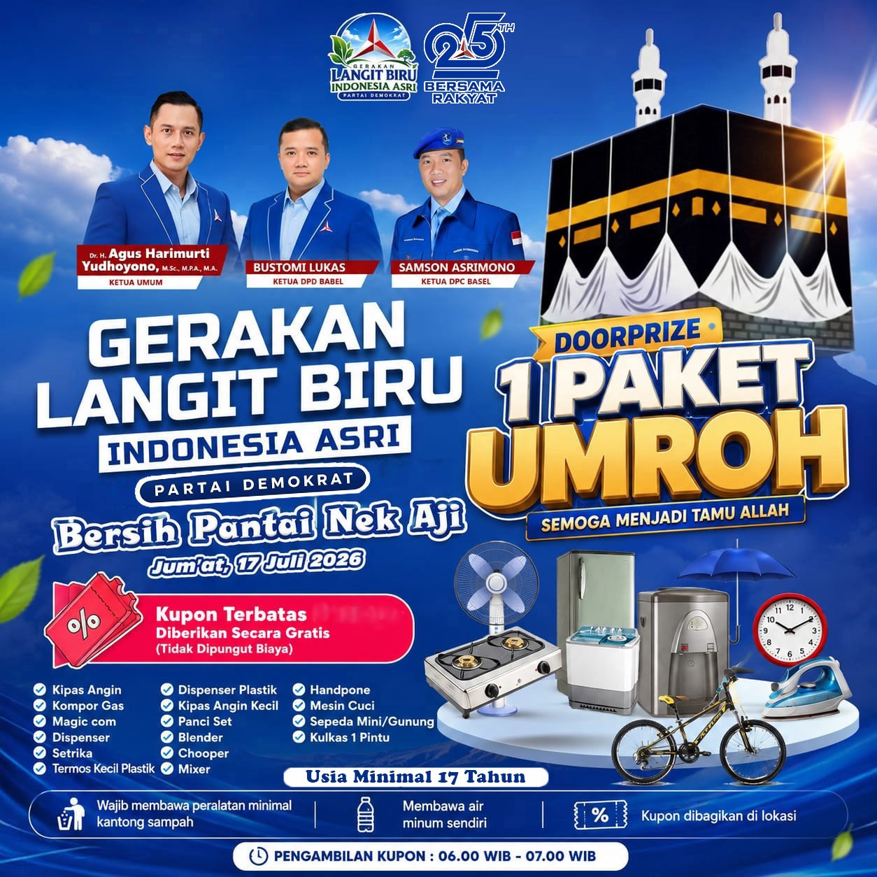 HUT ke-25 Partai Demokrat, DPC Bangka Selatan Gelar Bersih Pantai Nek Aji Berhadiah Umrah