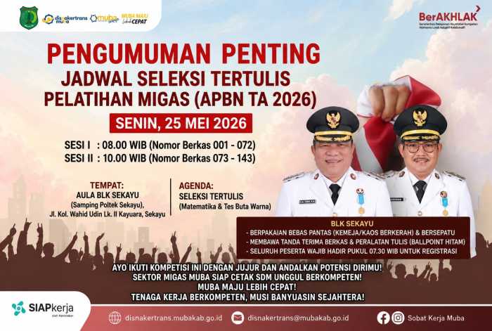 143 Pemuda Muba Berebut 20 Kuota Pelatihan Migas Gratis APBN 2026, Bupati Toha Ingatkan Jangan Andalkan Koneksi