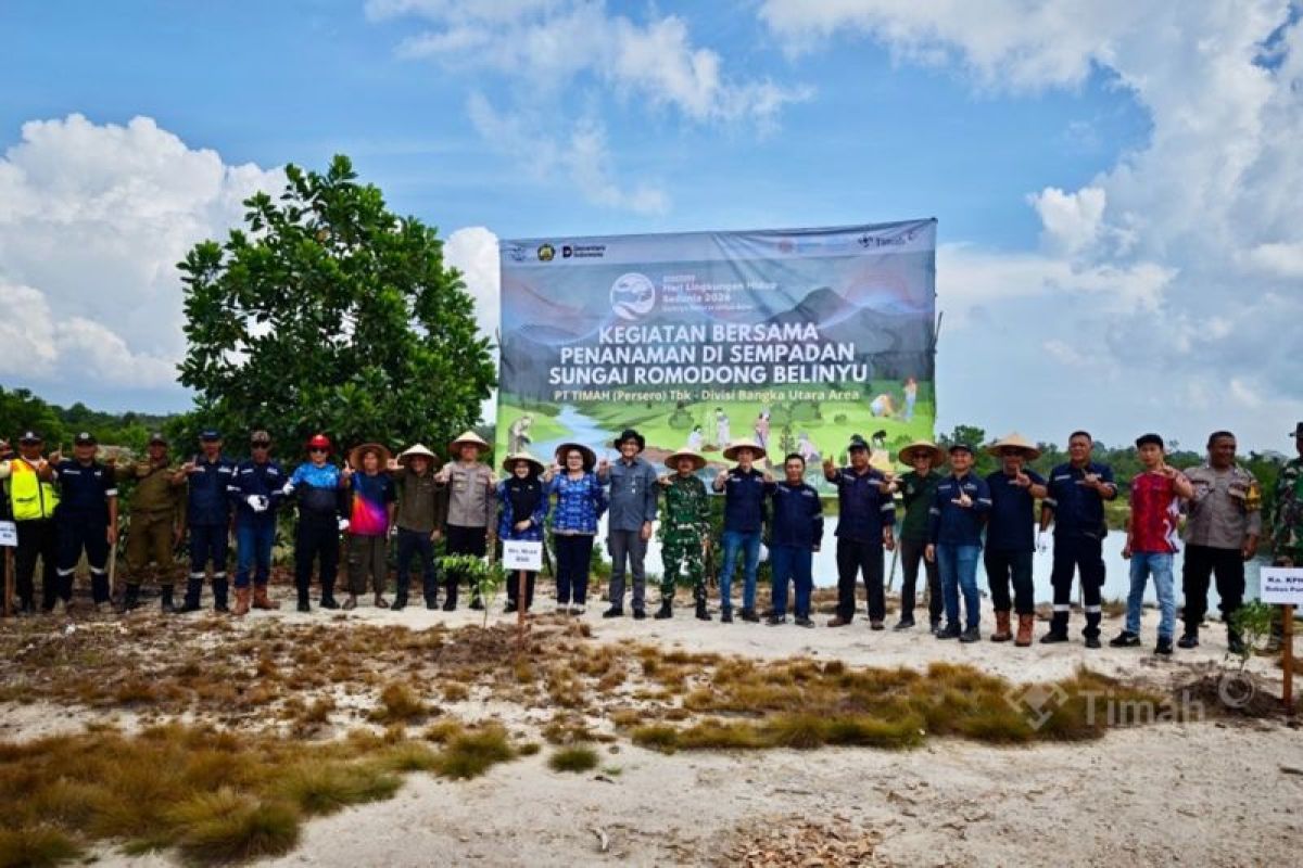 PT Timah Tanam 500 Pohon di Sempadan Sungai Romodong Belinyu, Lahan Kritis Capai 11.000 Hektare