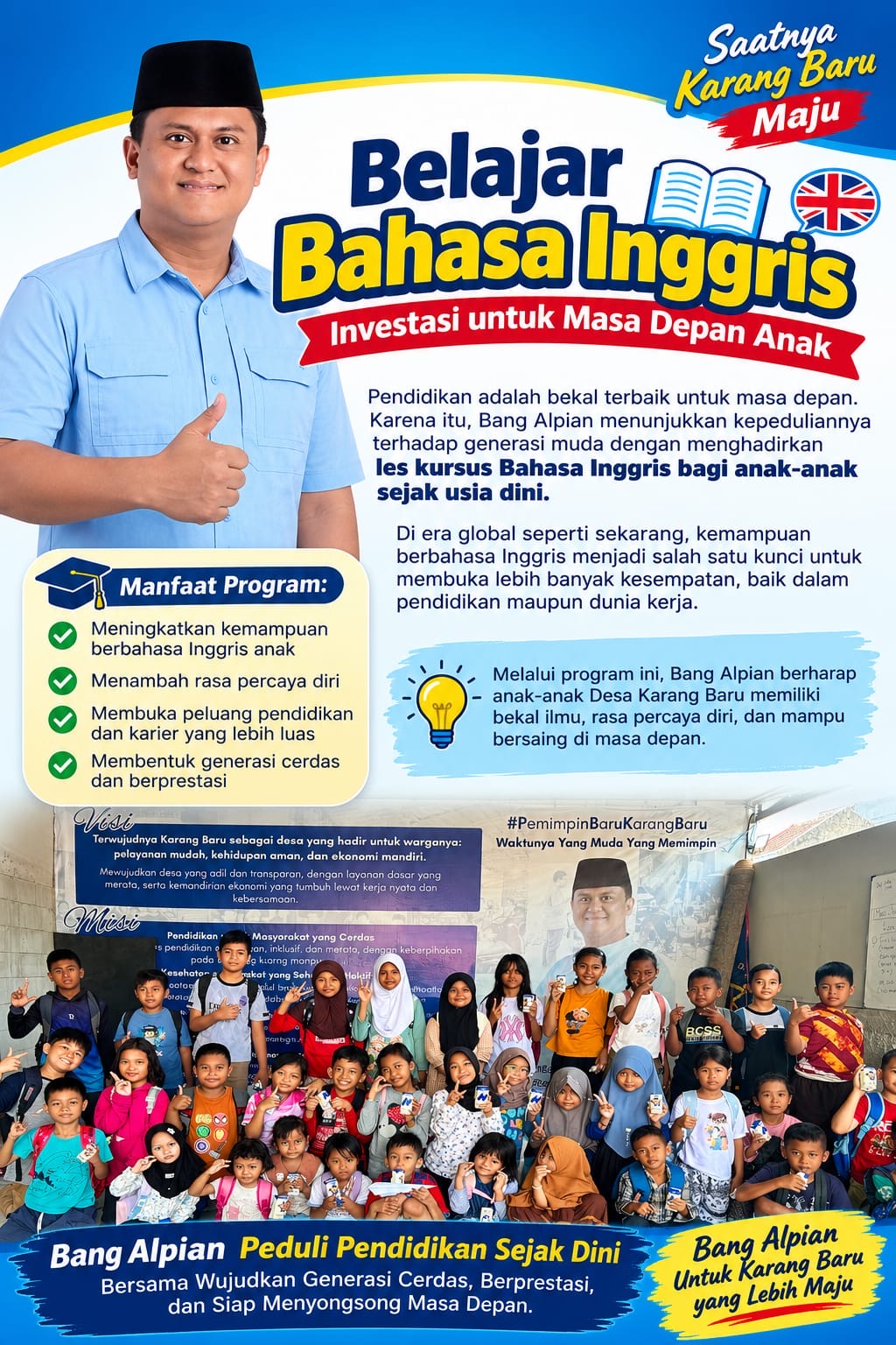 Calon Kades Karangbaru Bekasi Luncurkan Program Les Bahasa Inggris Gratis, Warga: Ini bukti Nyata Kepedulian untuk Anak-Anak