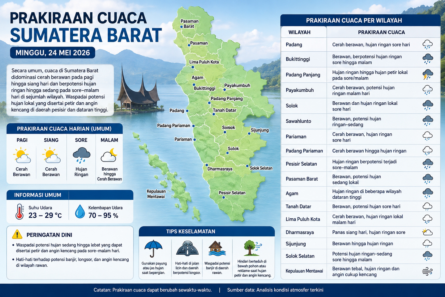 Cuaca Sumatera Barat Hari Ini: Hujan Petir dan Angin Kencang Mengintai 12 Wilayah, BMKG Imbau Waspada