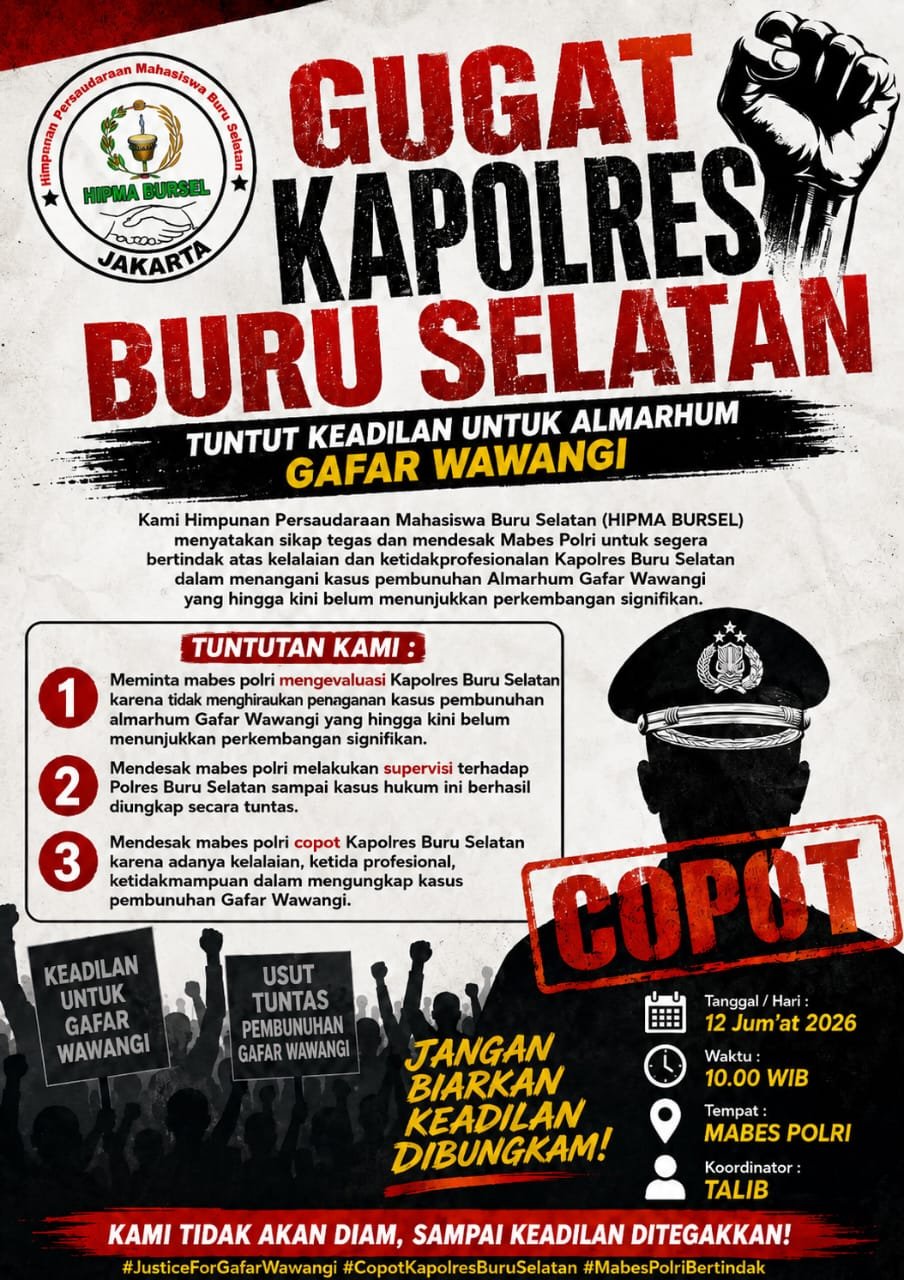 Mahasiswa Buru Selatan di Jakarta Desak Mabes Polri Copot Kapolres Bursel, Tuntut Pengusutan Kasus Pembunuhan Gafar Wawangi