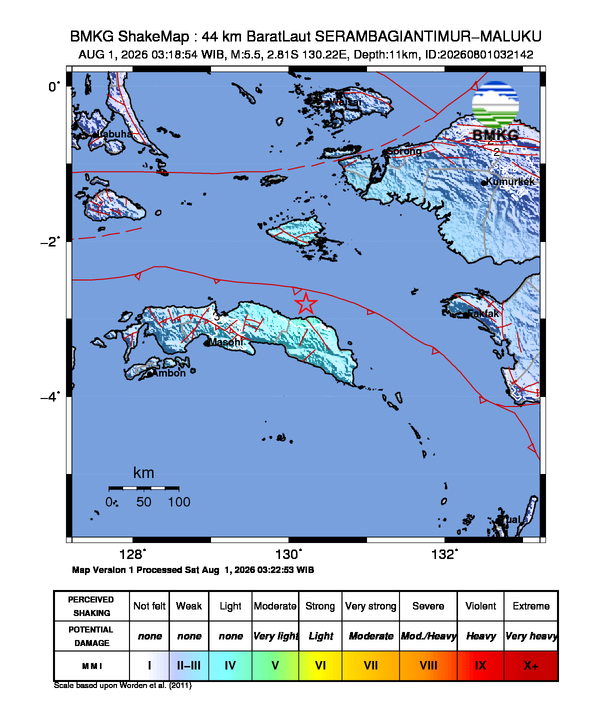 Gempa M 5,5 Guncang Seram Bagian Timur, BMKG Pastikan Tidak Berpotensi Tsunami