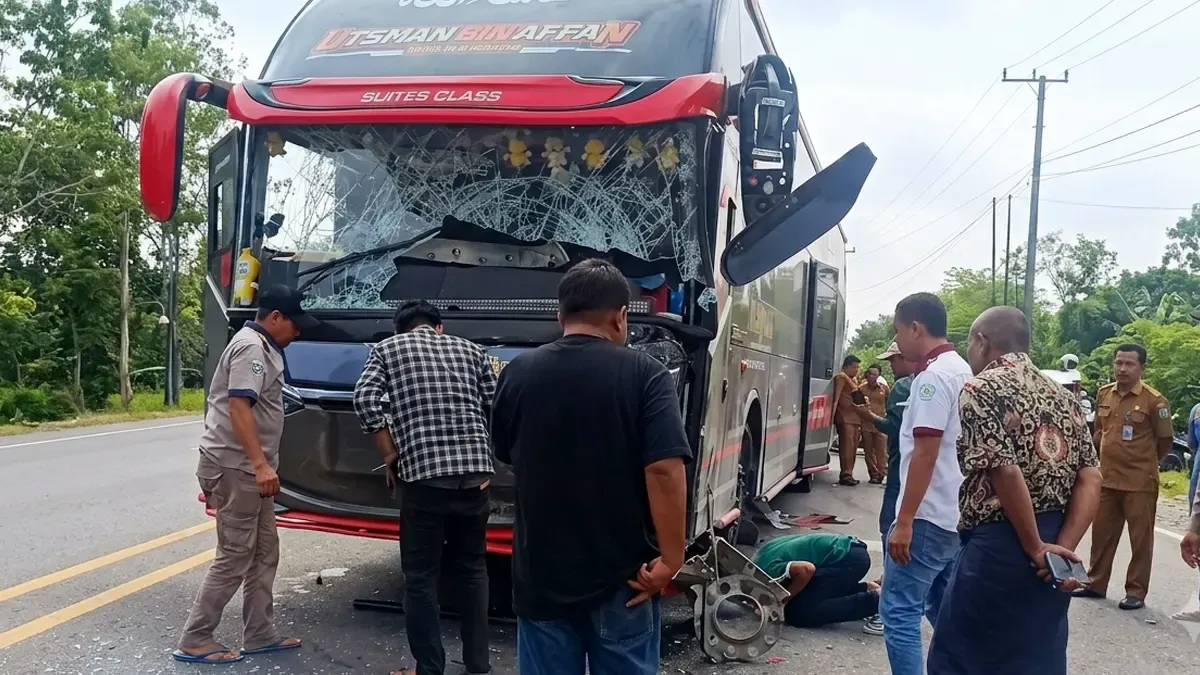 Bus AKAP Alhijrah Tabrak Dua Mobil di Komplek Perkantoran Tebo, Diduga Pecah Ban