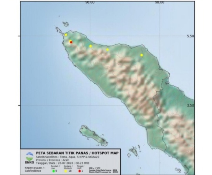 19 Titik Panas Terdeteksi di Aceh, Aceh Besar Catat Terbanyak dengan 11 Hotspot Sebar di Indrapuri dan Kuta Cot Glie