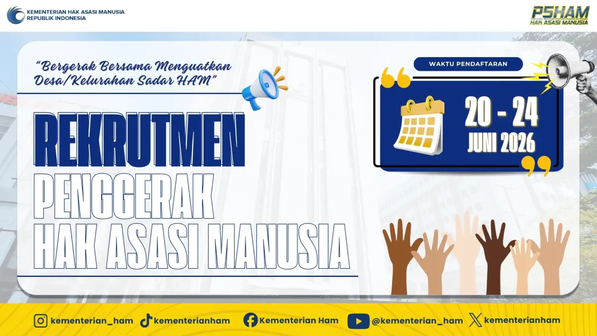 Kementerian HAM Buka Pendaftaran Penggerak HAM 2026, Lulusan SMA Bisa Daftar, Ini Syarat dan Link Resminya