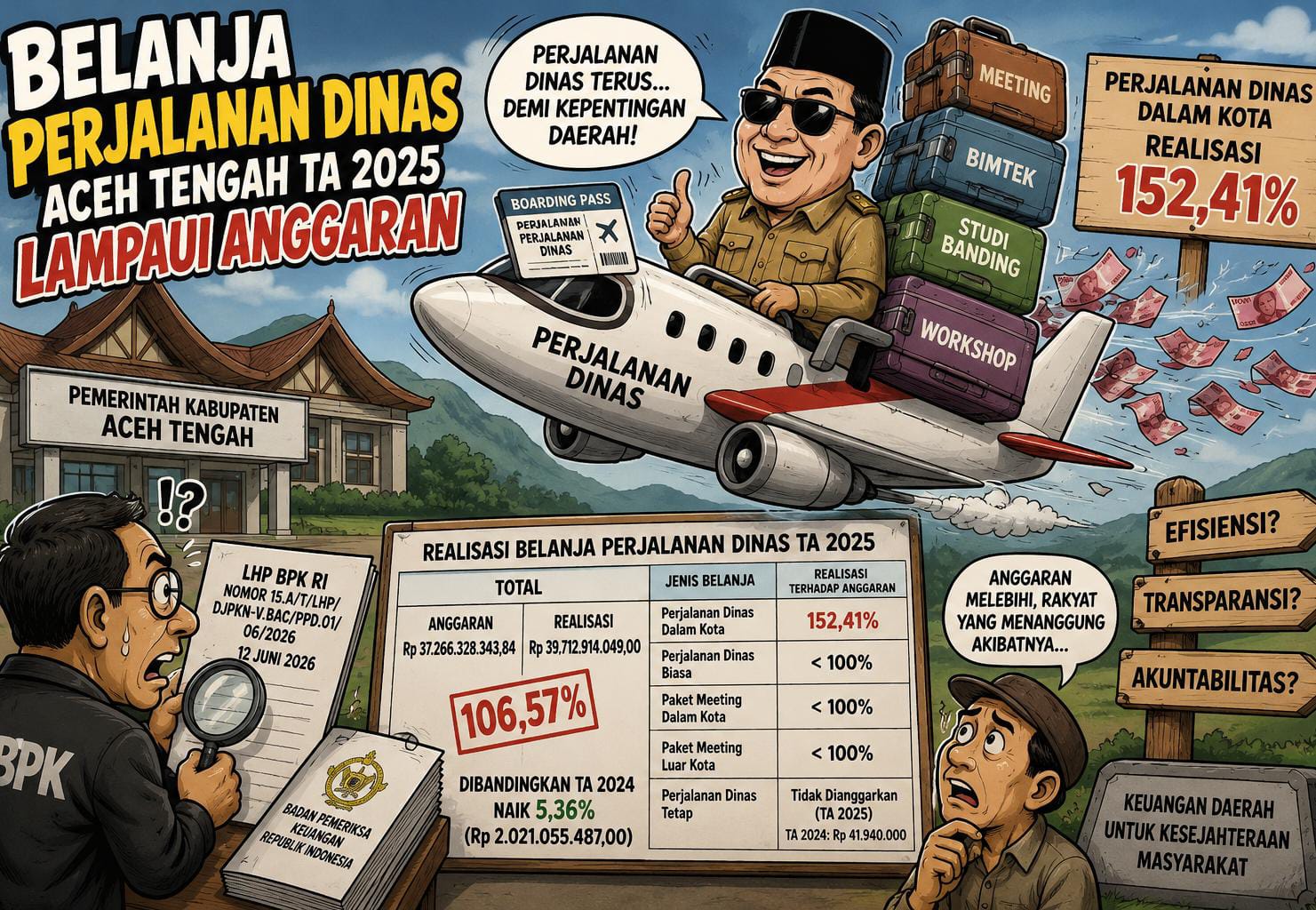 Realisasi Perjalanan Dinas Aceh Tengah Tembus Rp 39,7 Miliar, BPK Temukan Lonjakan 152 Persen di Perjalanan Dalam Kota