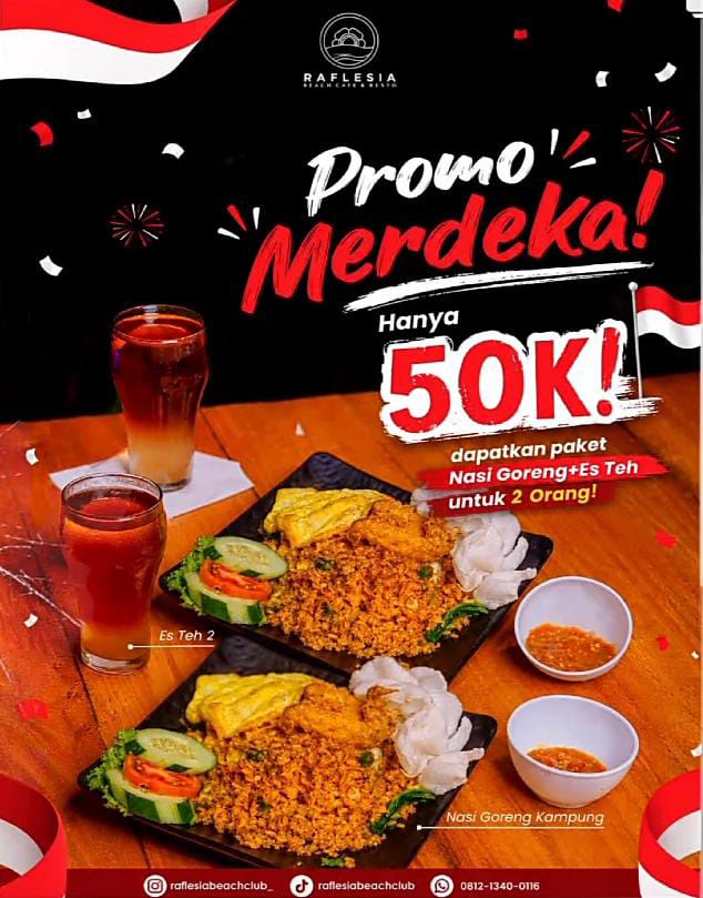 Promo Merdeka di Raflesia Beach Resto Bengkulu: Paket Nasi Goreng dan Es Teh untuk 2 Orang Cuma Rp50 Ribu