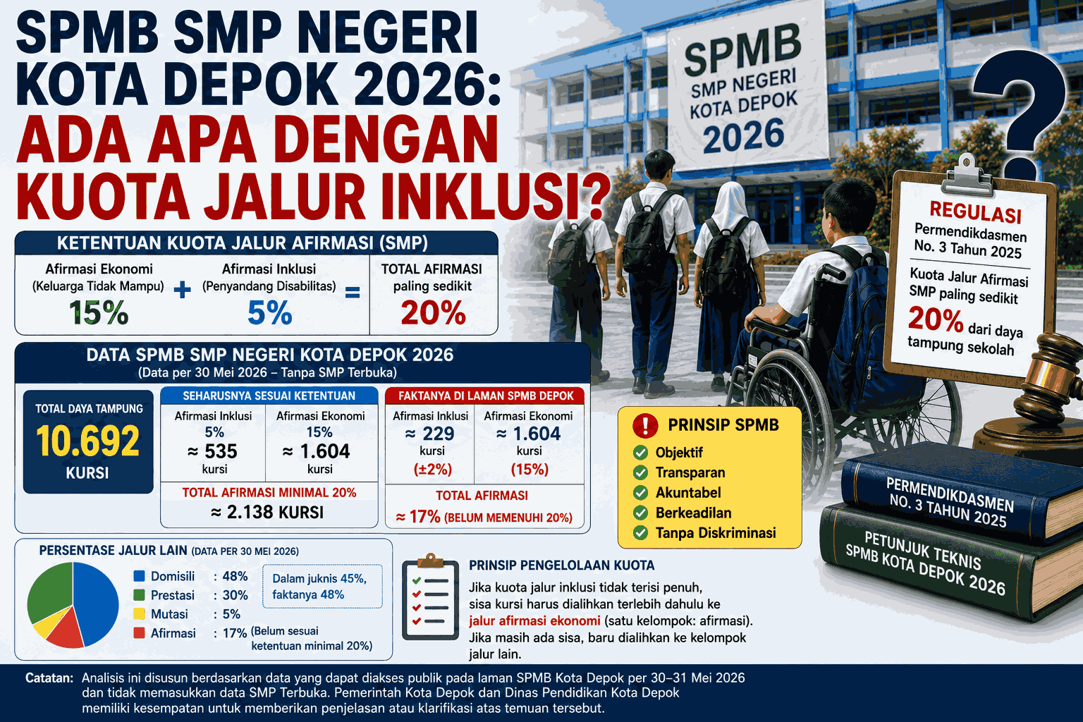 Kuota Jalur Inklusi SMP Negeri Depok 2026 Jauh dari Ketentuan, Baru Tersedia 2 Persen dari Target 5 Persen