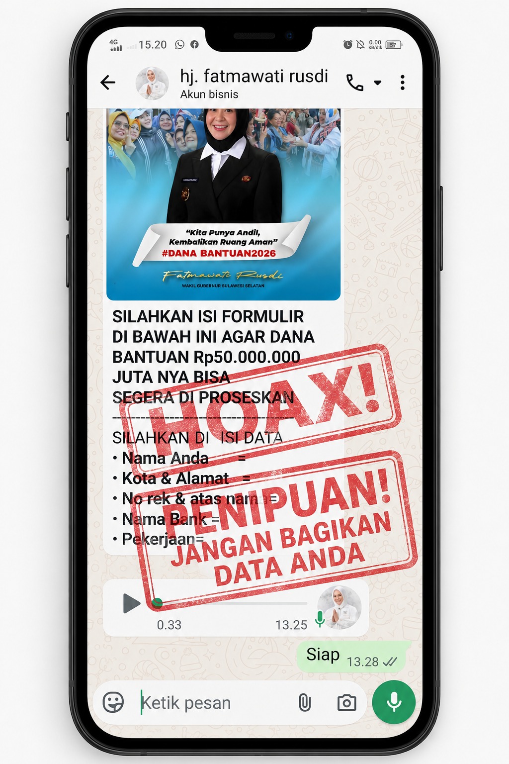 Pemprov Sulsel Waspadai Penipuan WhatsApp Catut Nama Wagub Fatmawati
