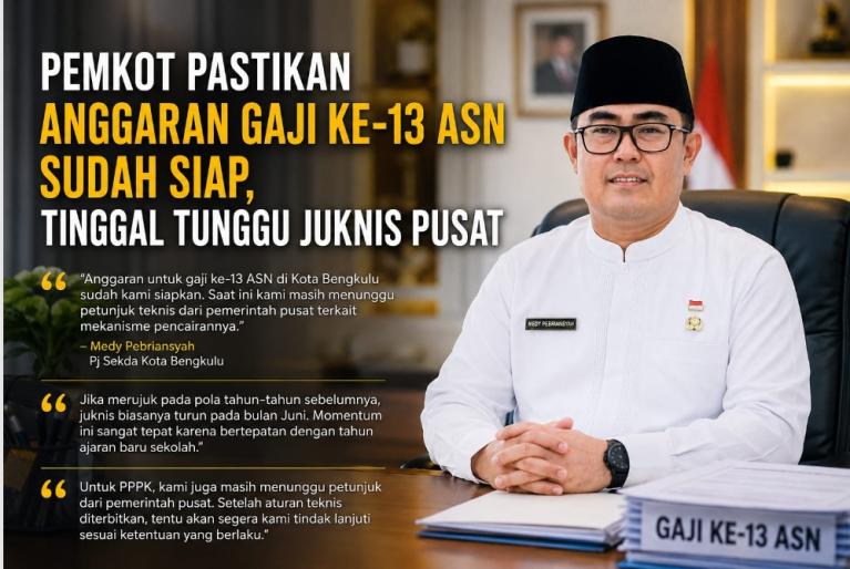 Gaji Ke-13 ASN Pemkot Bengkulu Siap Cair, Anggaran Rp 0 Telah Dialokasikan di APBD 2026