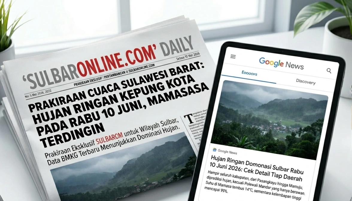 Prakiraan Cuaca Sulawesi Barat Rabu 10 Juni 2026: 6 Wilayah Diguyur Hujan Ringan, Polman Berawan, Kelembapan Capai 99 Persen