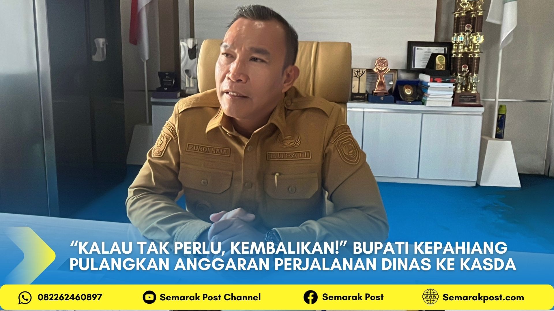 Bupati Kepahiang Zurdi Nata Kembalikan Rp475 Juta Sisa Anggaran Perjalanan Dinas ke Kas Daerah Tahun 2025