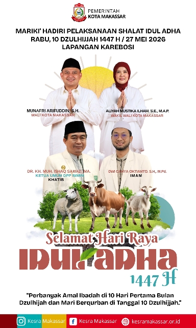 Lapangan Karebosi Jadi Pusat Salat Idul Adha 1447 H di Makassar, Kurban Presiden Prabowo Disembelih di Masjid At-Taqwa