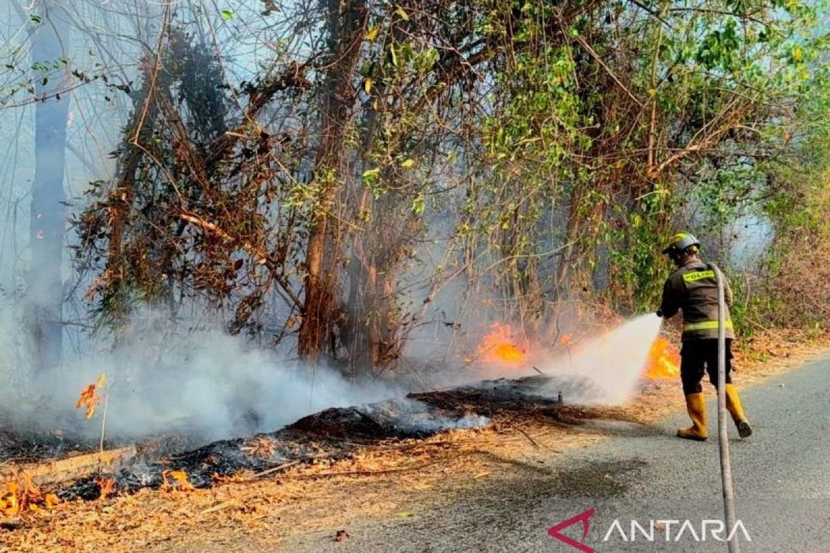 Polda Gorontalo Bersama Tim Gabungan Padamkan Kebakaran Lahan di Suwawa Bone Bolango