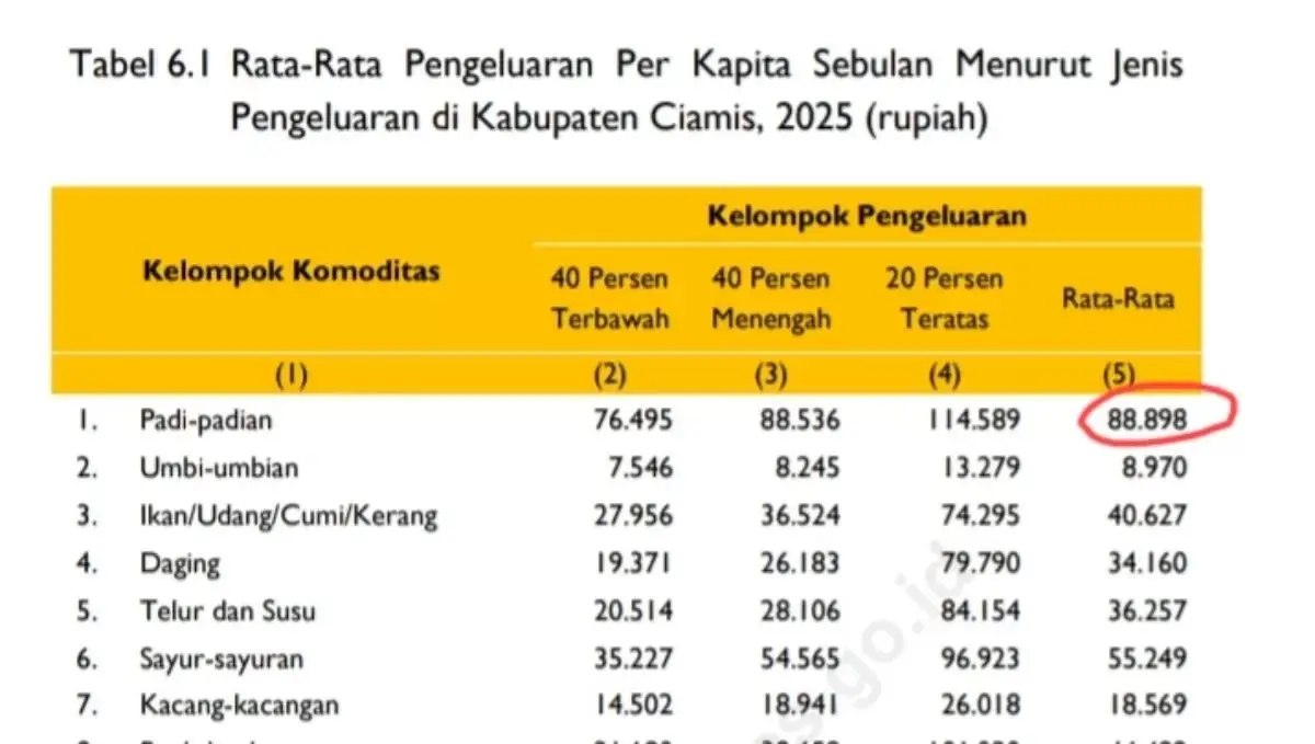 BPS Catat Pengeluaran Warga Ciamis Rp1,3 Juta per Bulan, Belanja Rokok Rp113 Ribu Kalahkan Pangan Pokok