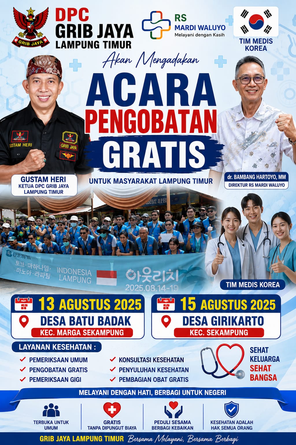 DPC GRIB Jaya Lampung Timur Gandeng RS Mardi Waluyo dan Tim Medis Korea Gelar Pengobatan Gratis di Dua Desa