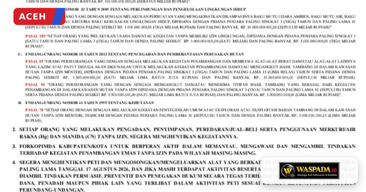 Forkopimda Aceh Sepakat Putus Pasokan BBM ke Tambang Ilegal, Maklumat Bersama Diteken di Banda Aceh