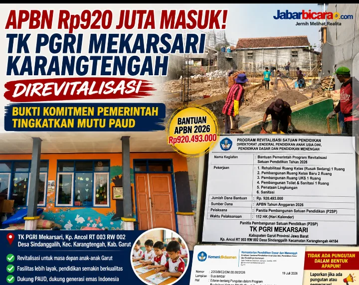 Revitalisasi Rp 920 Juta Masuk, TK PGRI Mekarsari Karangtengah Garut Kebagian Gedung Baru hingga Ruang UKS