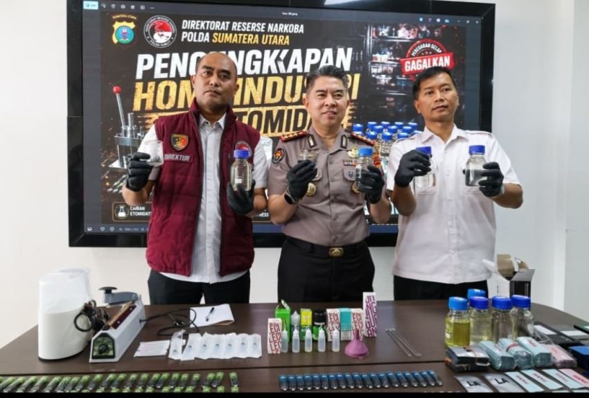 Polda Sumut Gerebek Rumah Produksi Pod Getar di Deliserdang, 5 Orang Diamankan dan Bahan Baku Rp 2,5 Miliar dari Kamboja Disita