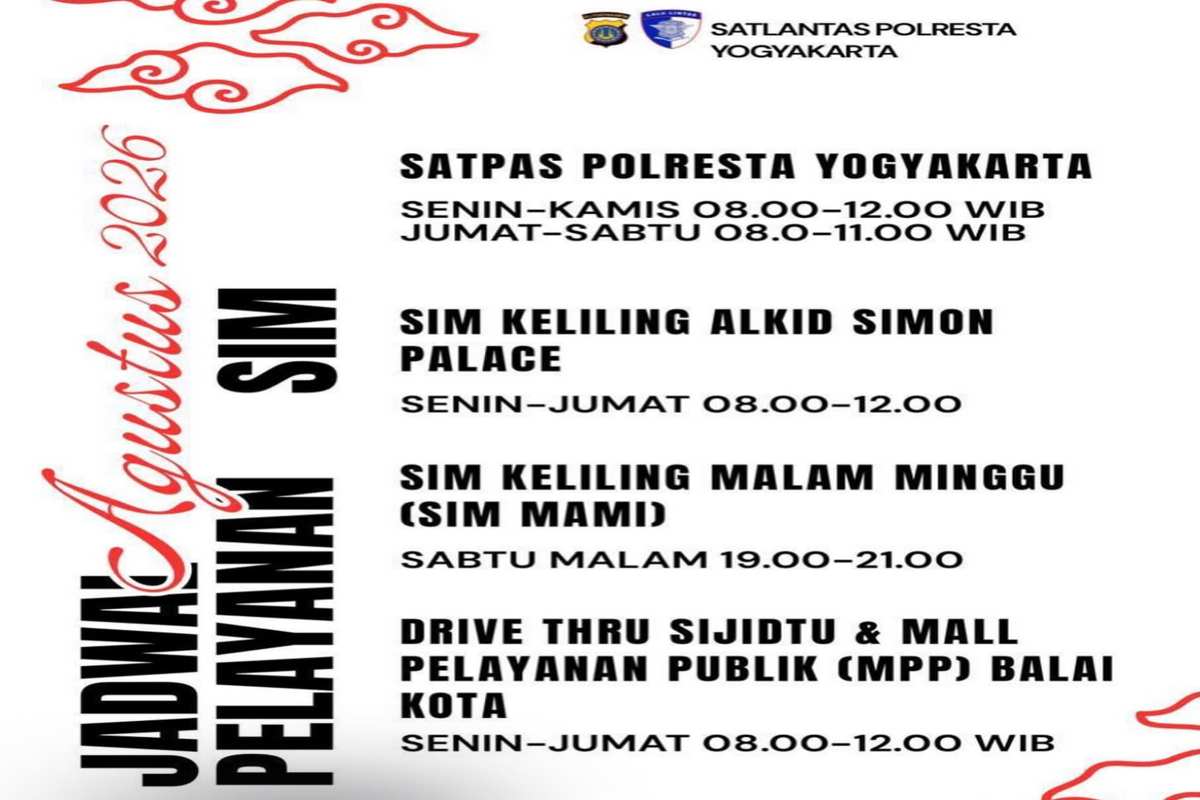 Jadwal SIM Keliling Jogja Agustus 2026: 5 Lokasi Layanan Perpanjangan SIM, Ada SIM MAMI di Malam Minggu