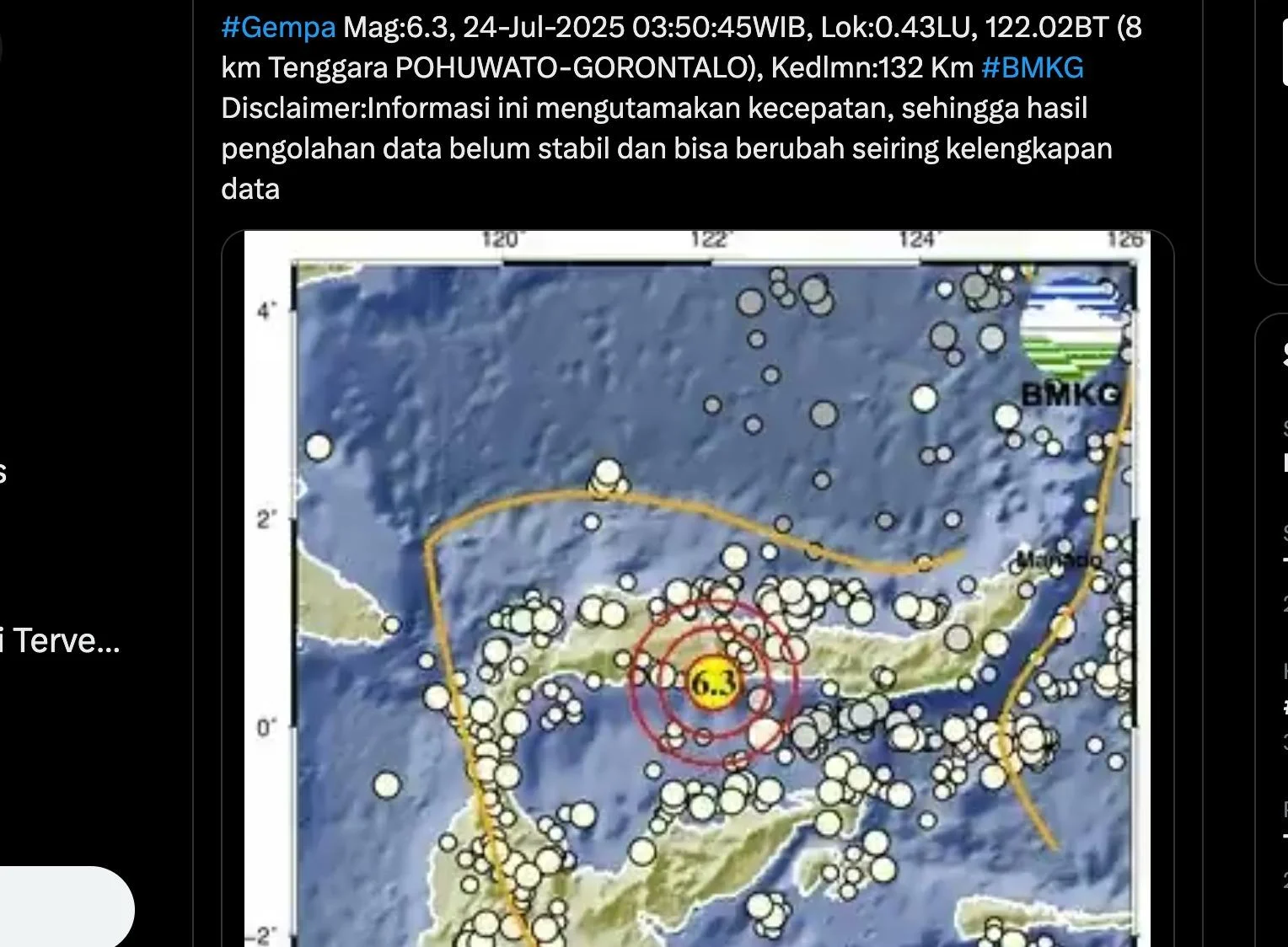 Gempa Magnitudo 3,1 Guncang Barat Daya Pohuwato, Gorontalo — BMKG Imbau Warga Tetap Tenang dan Waspada