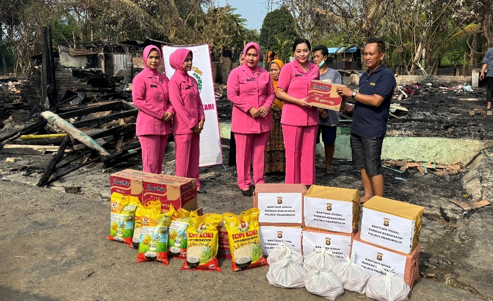 Polres Prabumulih Salurkan Bantuan untuk 6 Keluarga Korban Kebakaran di Patih Galung, Ada Sembako dan Santunan Tunai