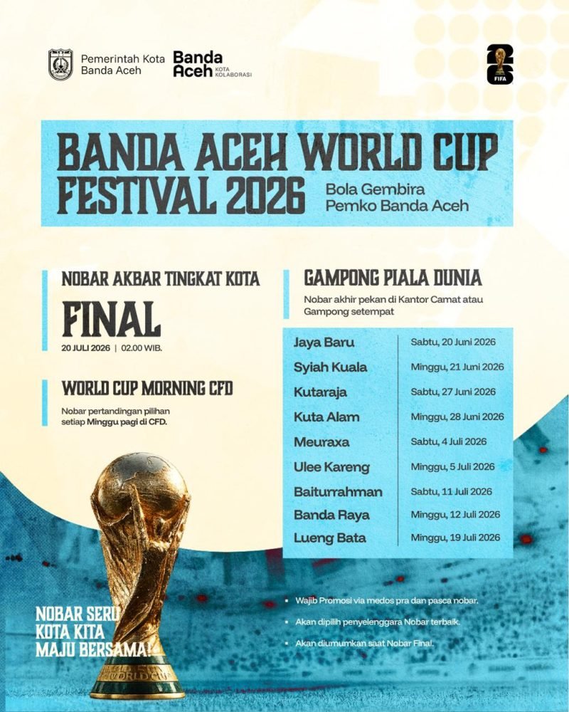 Pemkot Banda Aceh Siapkan 9 Titik Nobar Piala Dunia 2026 di Setiap Kecamatan, Ada Nonton Bareng Akbar di CFD