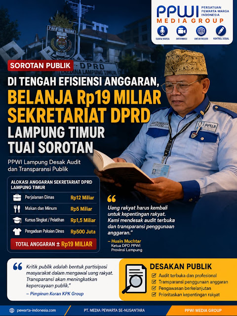Anggaran Rp19 Miliar Sekretariat DPRD Lampung Timur Disorot, PPWI Desak Audit Transparan di Tengah Efisiensi