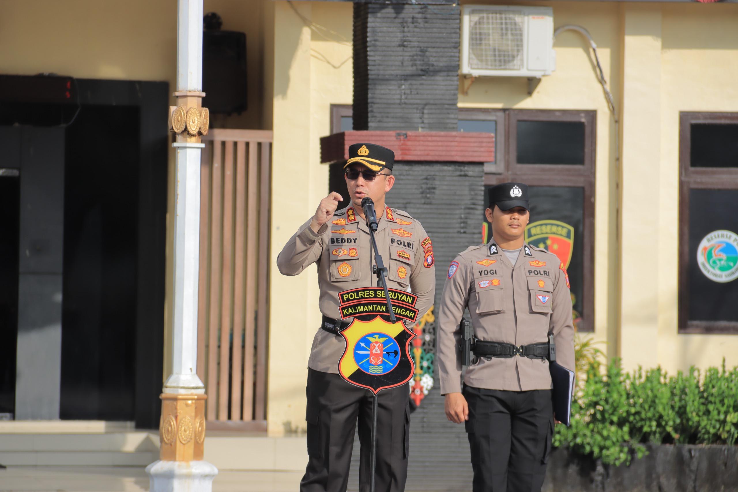 Kapolres Seruyan Pimpin Apel Pagi, Perintahkan Penanganan Karhutla Profesional dan Tindak Tegas Pembakar Lahan