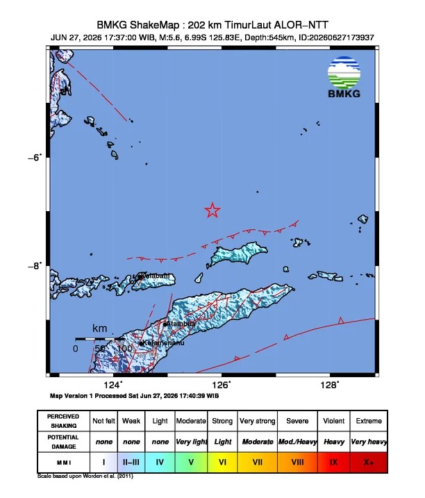 Gempa Magnitudo 5,6 Guncang 202 Km Timur Laut Alor, NTT, BMKG Pastikan Tak Berpotensi Tsunami