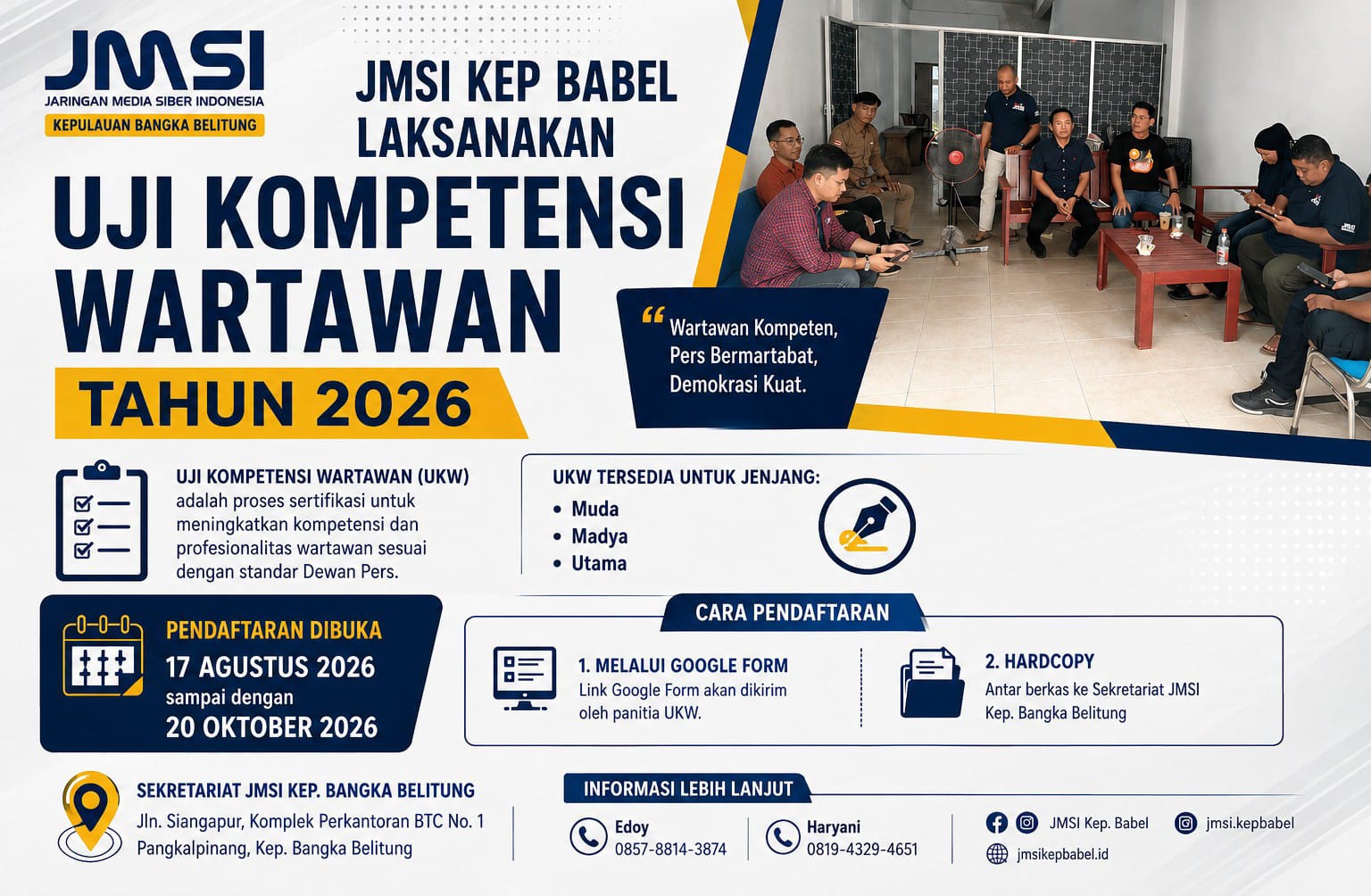 JMSI Babel Kembali Gelar UKW 2026 di Pangkalpinang, Pendaftaran Ditutup 20 Oktober