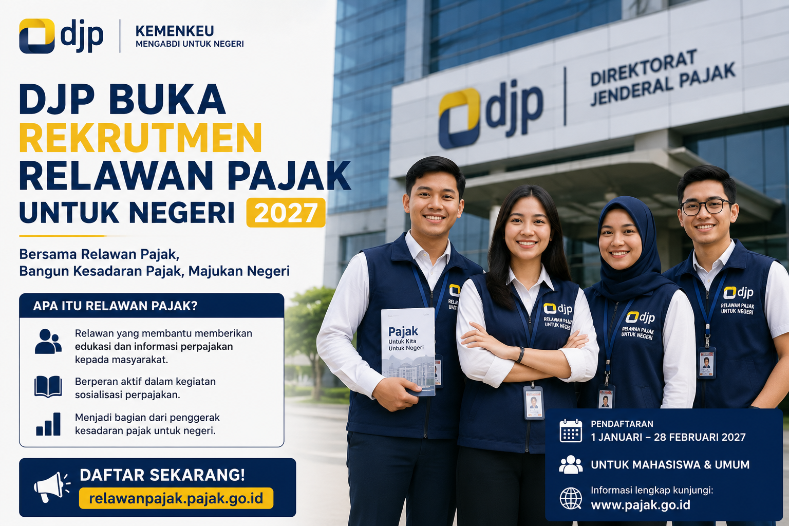 DJP Buka Rekrutmen Relawan Pajak untuk Negeri 2027, Ini Cara dan Jadwal Pendaftarannya