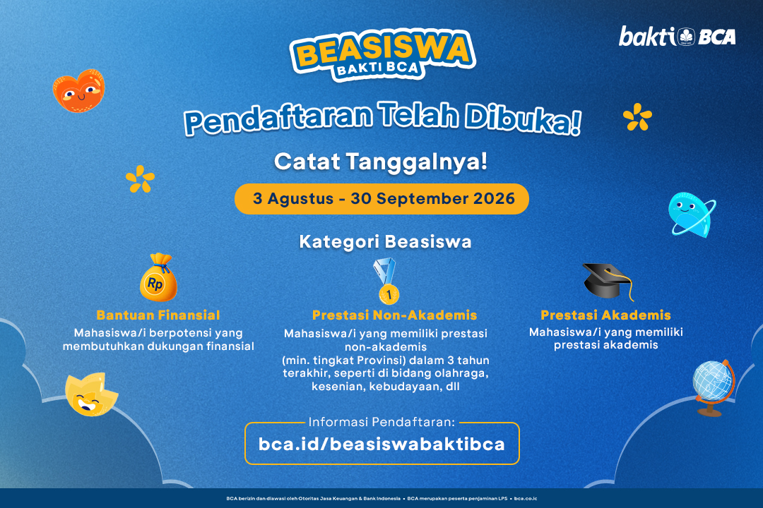 Beasiswa Bakti BCA 2027 Dibuka untuk Mahasiswa S1 PTN, Uang Saku Rp 500 Ribu per Bulan dan Subsidi UKT Minimal Rp 2 Juta