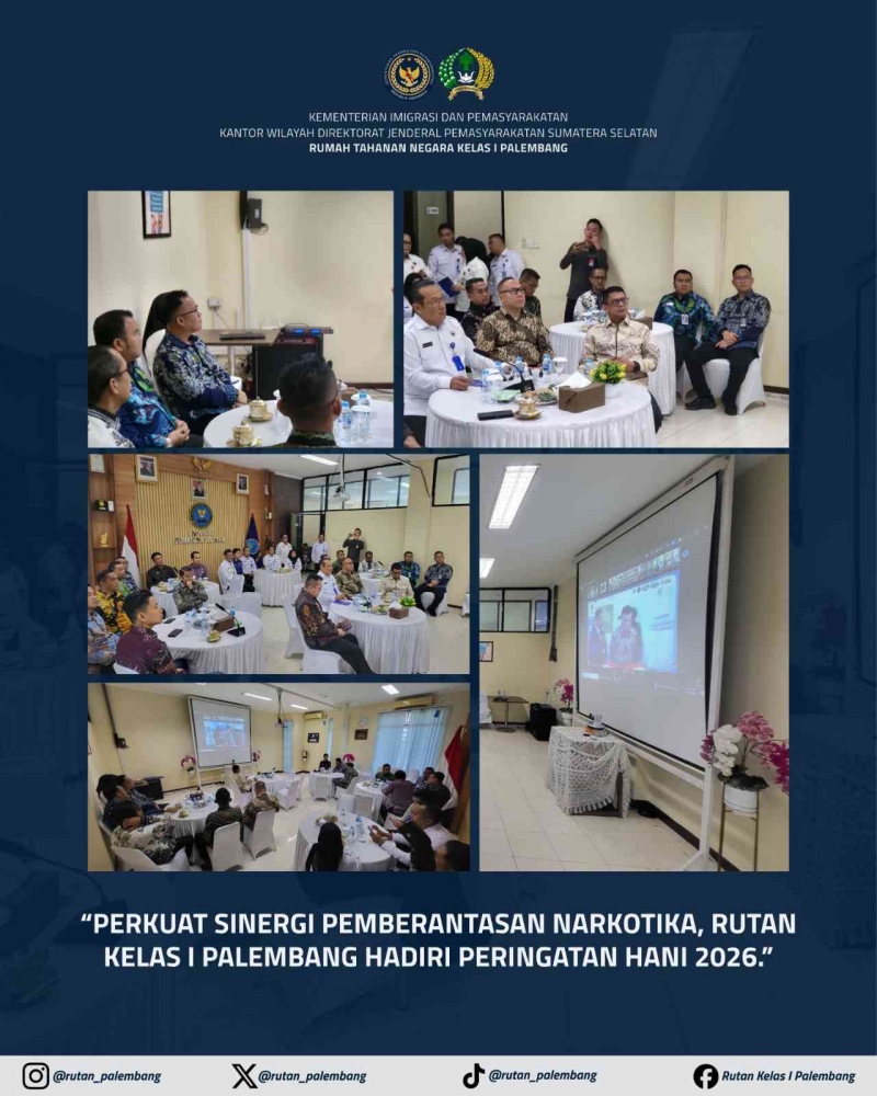 KPR Rutan Kelas I Palembang Ikuti Peringatan HANI 2026 Secara Daring, Komitmen Ciptakan Lapas Bersih Narkoba