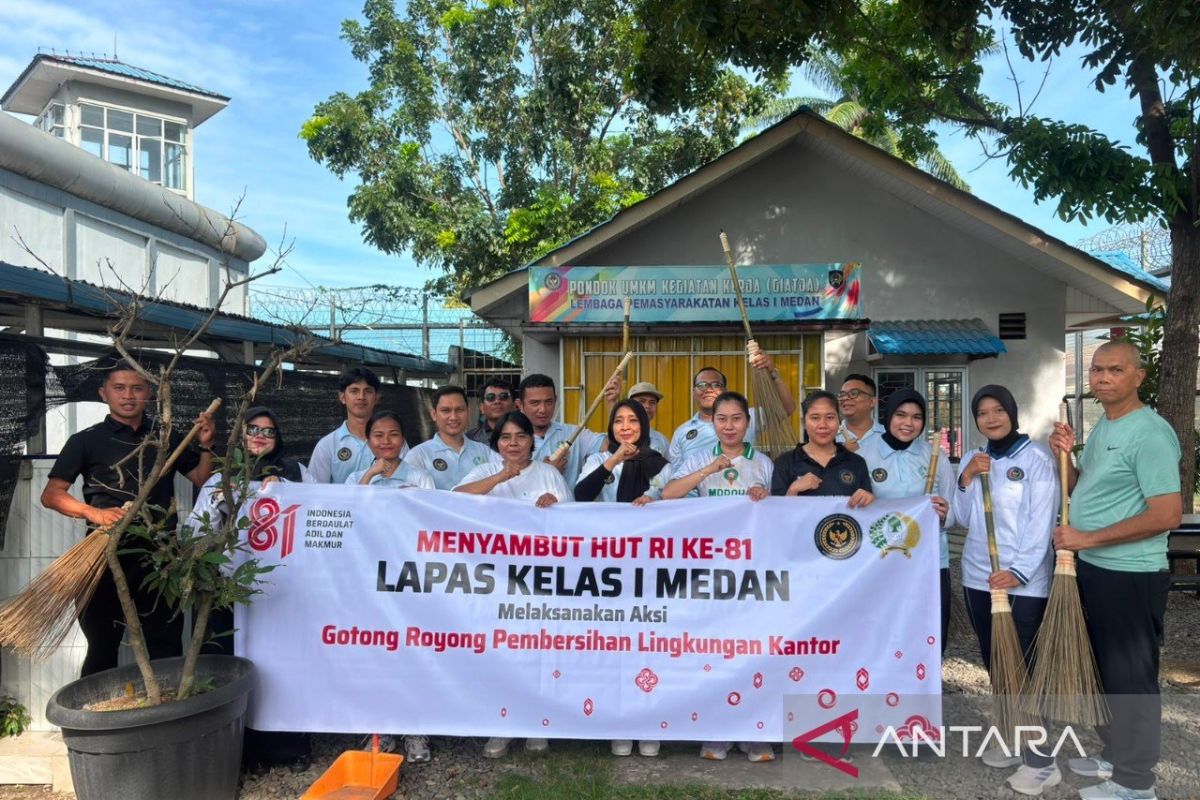 Lapas Kelas I Medan Gelar Gotong Royong Massal Sambut HUT ke-81 RI, Seluruh Pegawai Terjun Langsung