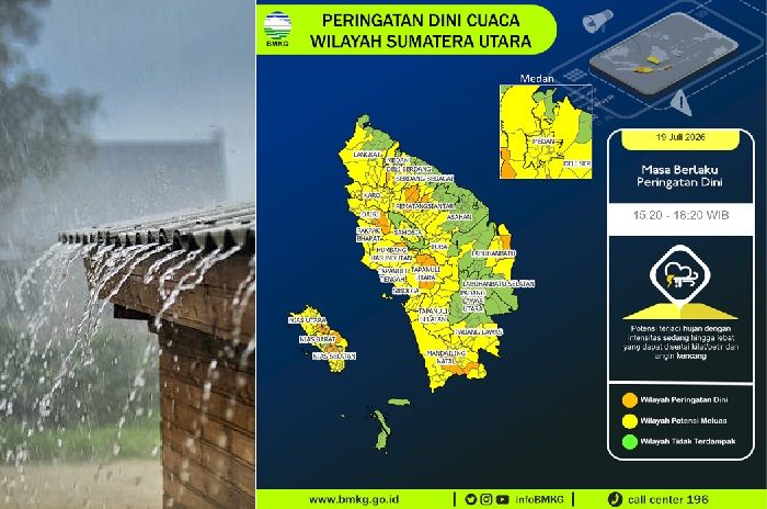 BMKG Sumut Keluarkan Peringatan Dini Hujan Lebat Disertai Angin Kencang, 5 Wilayah Nias hingga Medan Terancam