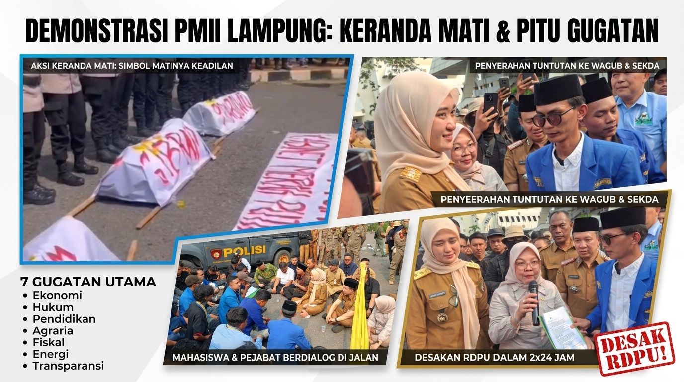 PMII Lampung Bawa Keranda Mati ke DPRD dan Pemprov, Ultimatum RDPU 2x24 Jam atau Aksi Jilid II