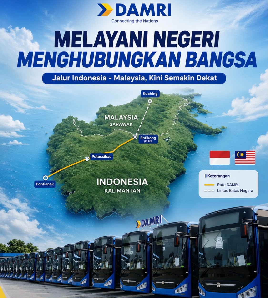 DAMRI Buka Rute Bus Lintas Negara Pontianak-Putussibau-Kuching, Lewati PLBN Entikong
