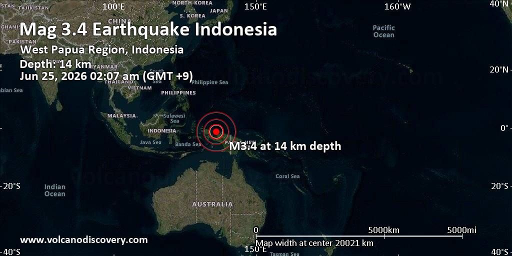 Gempa M 3,4 Guncang Biak Numfor, Pusat di Darat 10,8 Km Selatan Kota Biak