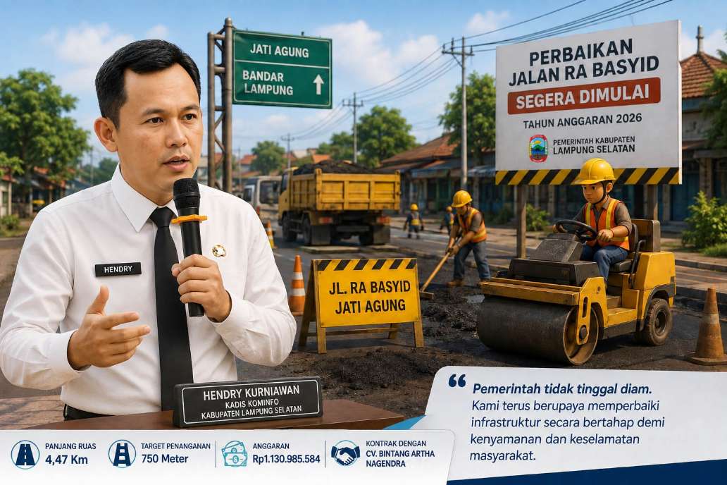 Pemkab Lampung Selatan Anggarkan Rp 1,13 Miliar untuk Rehabilitasi Jalan RA Basyid di Jati Agung, Kontrak Diteken 30 Juli