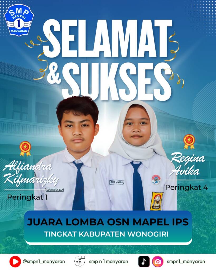 2 Siswa SMPN 1 Manyaran Wonogiri Lolos ke OSN Provinsi Jawa Tengah, Satu di Antaranya Juara 1 Tingkat Kabupaten