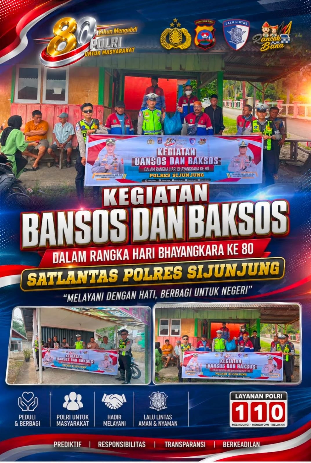 Satlantas Polres Sijunjung Salurkan Bansos dan Baksos di Hari Bhayangkara ke-80, Personel Langsung Turun ke Warga