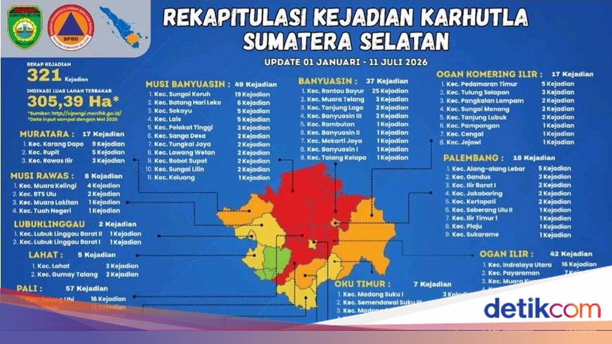 Karhutla Sumsel Meningkat, Lima Daerah Zona Merah: PALI Paling Parah dengan 57 Kejadian, Banyuasin Menyusul