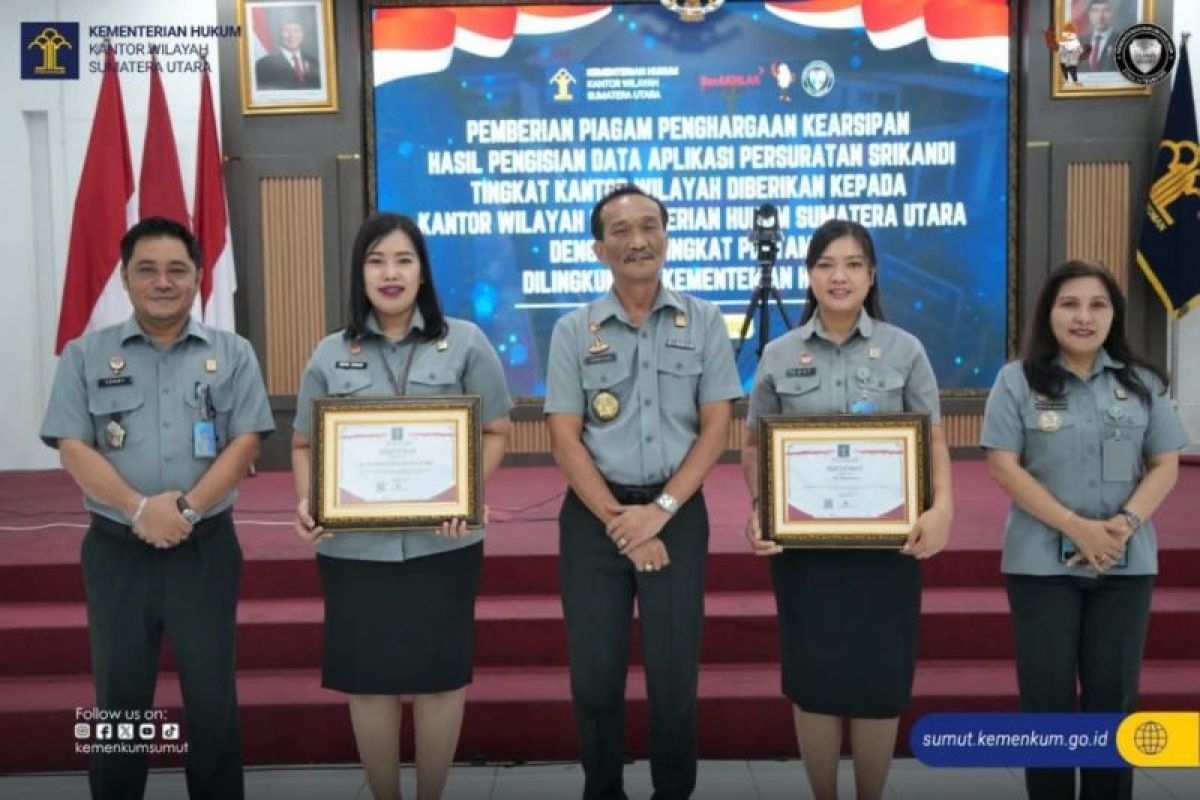 Kanwil Kemenkum Sumut Raih Peringkat I Aplikasi Srikandi, Pegawainya Jadi Arsiparis Terbaik 2025